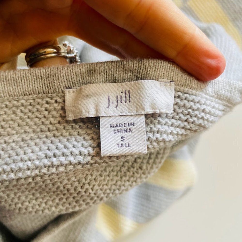 J. Jill Sweater TALL LONG Stripe Knit Thermal Crewneck Yellow Grey Cotton Tunic - Picture 6 of 8